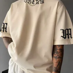 Manfinity EMRG Camiseta de manga corta casual de verano para hombres con estampado de letras y números