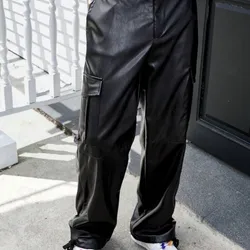 Manfinity Streetrush Pantalones casuales de corte acampanado negro de estilo callejero americano para hombres, regalo para novio, pantalones sueltos negros de calle, pantalones negros largos de uso callejero liso, para esposo, regalos para novio