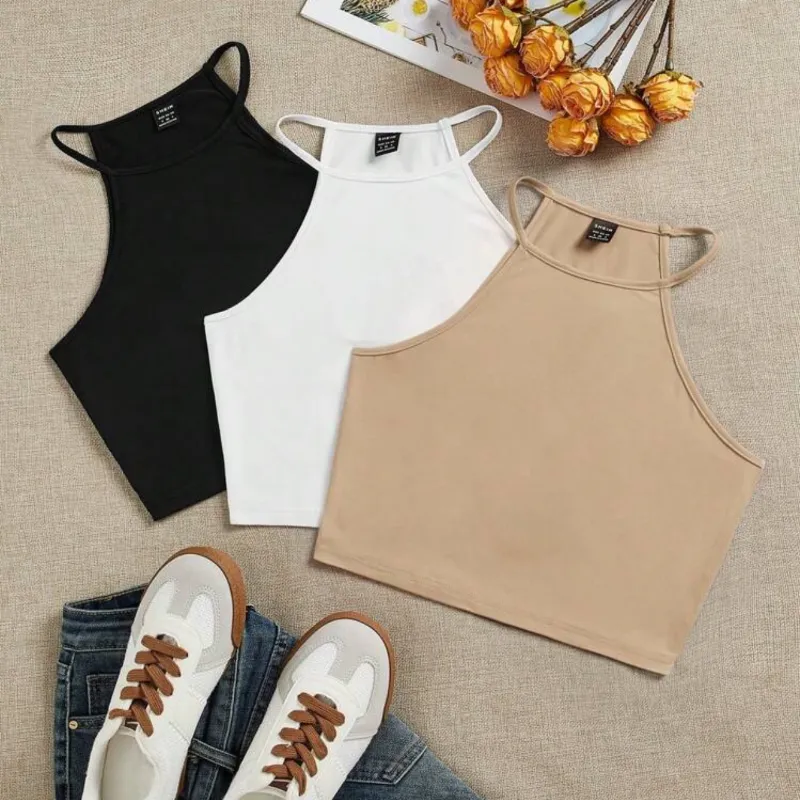 SHEIN EZwear Set de 3 tops de tirantes casuales para mujer, apropiados para el verano