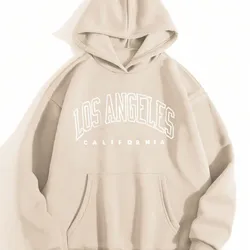 SHEIN Sudadera con capucha casual y sencilla para adolescentes varones, en beige con estampado de letras