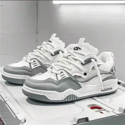 Zapatillas de plataforma casuales de moda para hombres, zapatos deportivos de suela gruesa, zapatos casuales cómodos a juego para estudiantes, zapatos blancos con cordones para hombres