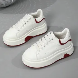 Zapatillas deportivas informales con cuña y suela gruesa) Zapatillas deportivas bajas de mujer con cuña alta y suela gruesa de 5,5 cm, zapatillas para estudiantes de cuatro estaciones, zapatillas deportivas para correr al aire libre, zapatillas deportivas ligeras con cordones para mujer.