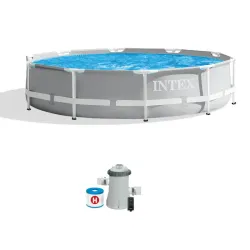 Intex 26701EH Piscina sobre el Suelo con Marco de Metal Prisma de 10 Pies x 30 Pulgadas con Bomba