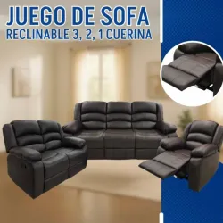 JUEGO DE SOFA RECLINABLE 3,2,1 CUERINA CHOCOLATE 