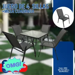 Juego de terraza de 4 sillas + mesa cuadrada 