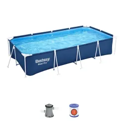 PISCINA RIGIDA BESTWAY #56425 STEEL PRO RECT. AZUL 4.00M X 2.1M X 0.81M C/BOMBA Y FILTRO