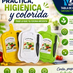 Tabla de cortar con utensilios.