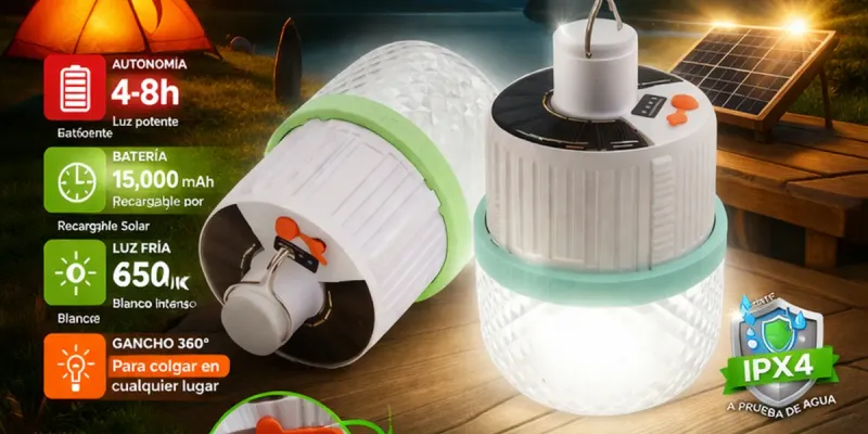 Lámpara recargable con panel solar marca Elanova y carga USB ,200W  1200mA ,Luz blanca ,4-8H