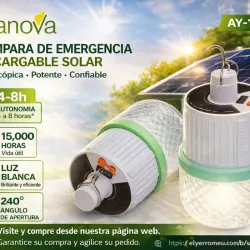 Lámpara recargable con panel solar marca Elanova y carga USB ,200W  1200mA ,Luz blanca ,4-8H