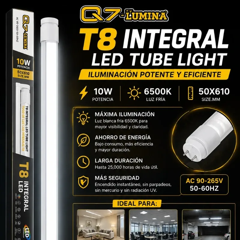 TUBO DE LUZ LED INTEGRAL T8 Q7 -LUMINA 10 W 🔆6500K+.BASE