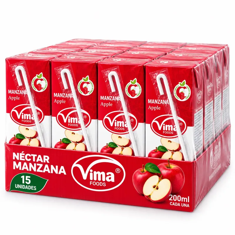 Néctar de manzana Vima — media caja de 15 × 200 ml