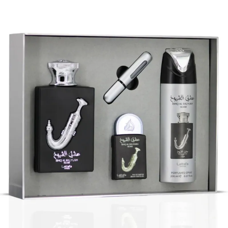 GIFT SET ISHQ AL SHUYUKH SILVER - 3 Piece Eau De Parfum Gift Set BY LATTAFA PRIDE