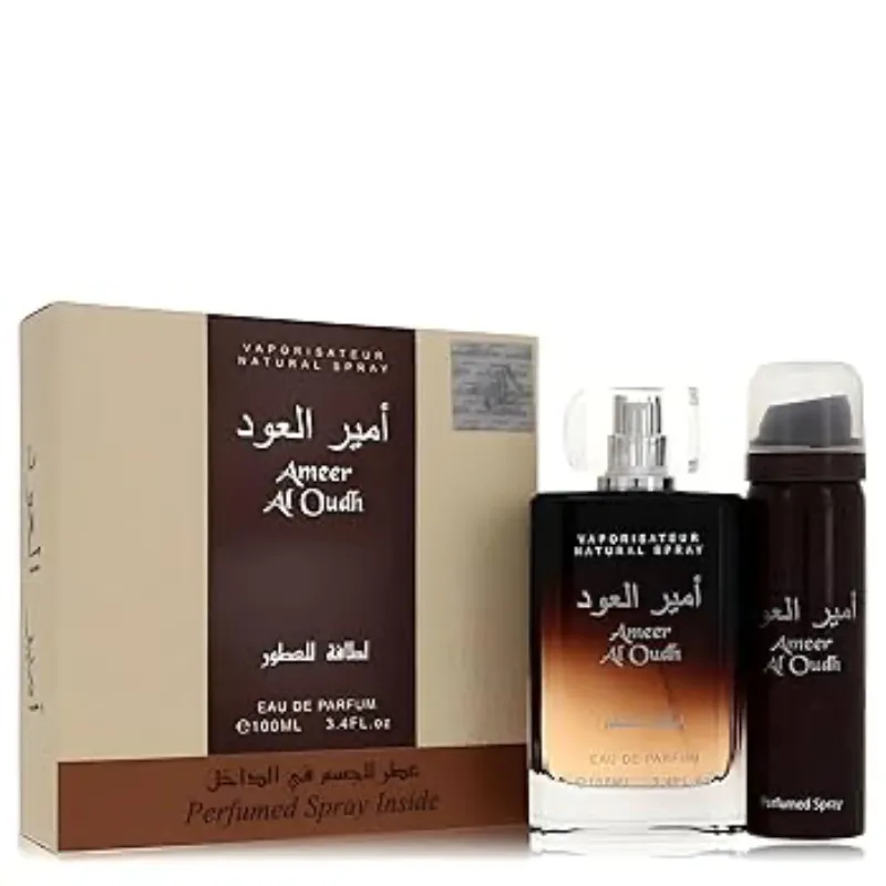 Lattafa Ameer Al Oudh Juego de 2 piezas unisex (3.4 onzas Eau de Parfum Spray + 1.7 onzas desodorante en aerosol)