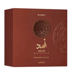 LATTAFA ASAD BOURBON 3 PCS GIFTSET WITH 100ML EDP + 12ML TRAVEL SPRAY + 100ML SHOWER GEL