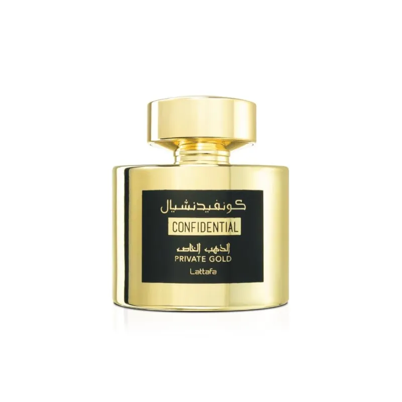 Lattafa Perfumes Confidencial Private Gold para Eau de Parfum Spray Unisex, 3.4 onzas