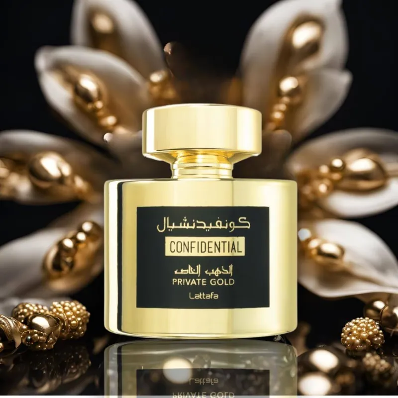 Lattafa Perfumes Confidencial Private Gold para Eau de Parfum Spray Unisex, 3.4 onzas