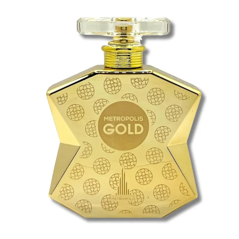 Metropolis Gold Eau De Parfum Unisex 3.4 fl oz 3.4 oz – Fragancia original de Dubái – Con notas superiores de almizcle, Oud y Rosa