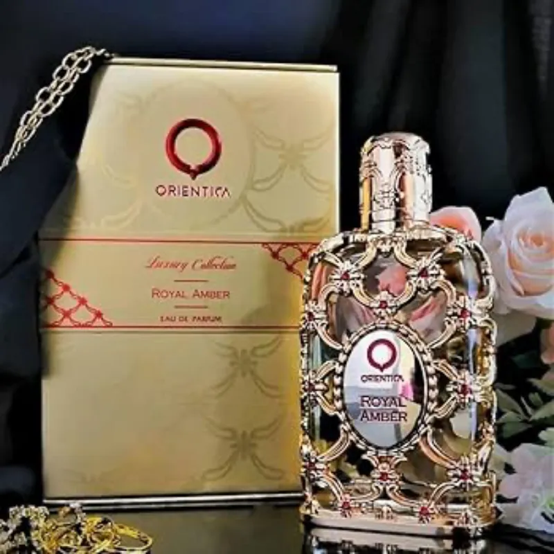 Orientica Colección de Lujo Royal Amber Eau De Parfum - Bergamota, melón, piña, afrutado, gourmand, ámbar, amaderado, vainilla, almizcle - Perfume árabe para mujer y hombre - 2.7 oz / 80 ml