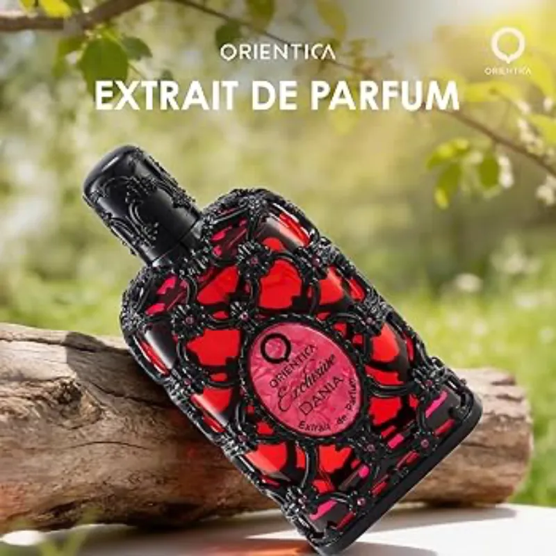 Orientica Exclusivo de lujo Dania Extrait de Parfum – Floral, afrutado, amaderado, naranja, gardenia, melocotón, tuberoso, coco, vainilla, ámbar, cedro – Perfume árabe para hombres y mujeres – 2.7 oz