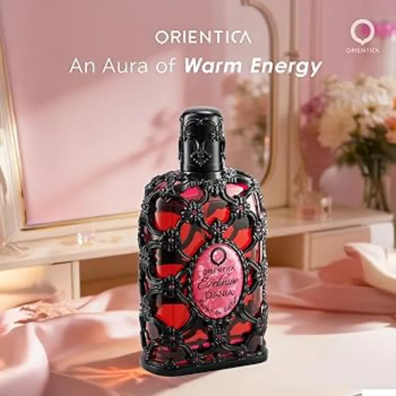 Orientica Exclusivo de lujo Dania Extrait de Parfum – Floral, afrutado, amaderado, naranja, gardenia, melocotón, tuberoso, coco, vainilla, ámbar, cedro – Perfume árabe para hombres y mujeres – 2.7 oz