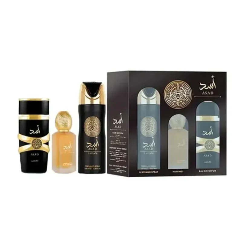 SET LATTAFA ASAD MEN (3 PC) 3.4 OZ EDP / 6.8 OZ PERFUME SPY / 1.7 OZ HAIRMIST