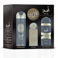 SET LATTAFA ASAD MEN (3 PC) 3.4 OZ EDP / 6.8 OZ PERFUME SPY / 1.7 OZ HAIRMIST