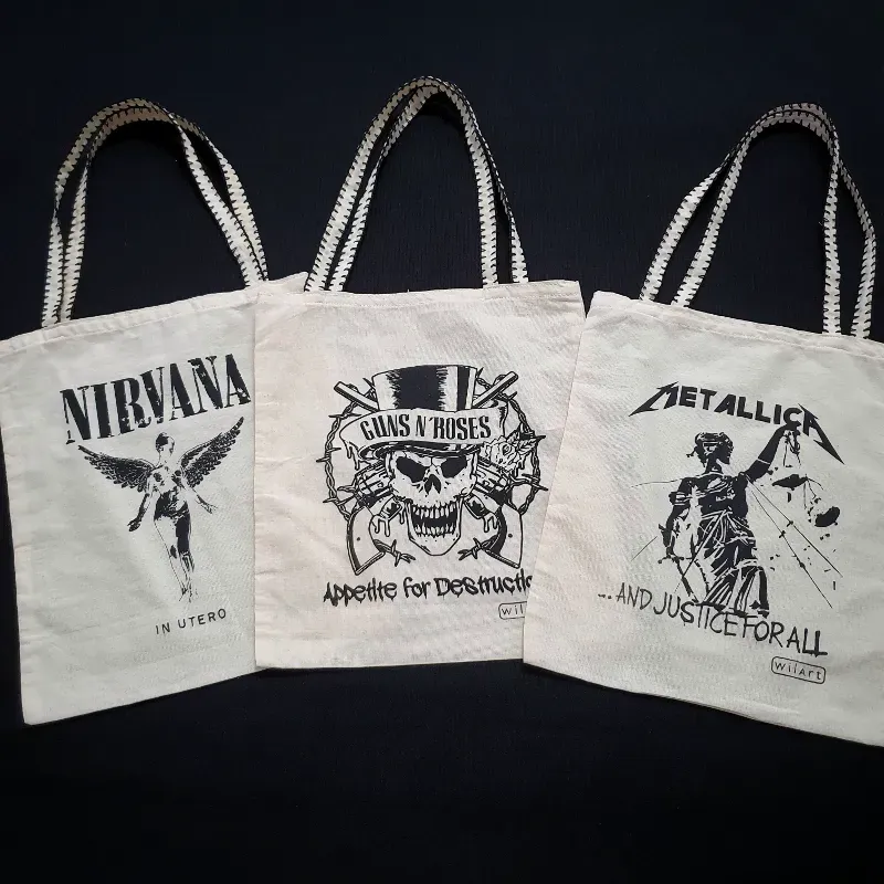 Bolsos de lienzo con temática de Rock 