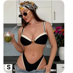 Bikini negro con bordes beige