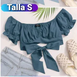 Blusa azul oscura de amarrar detrás