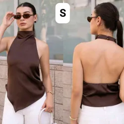 Blusa marrón de satín S-M