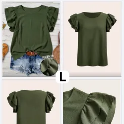 Blusa verde aceituna con mangas de vuelo