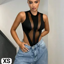 Body negro con malla transparente