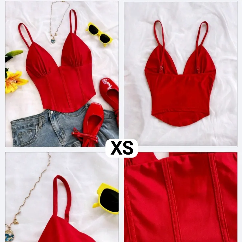 Top rojo de escote en V y tirantes finos