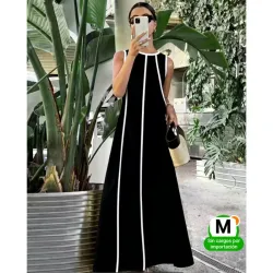 Vestido negro largo con detalles en blanco M