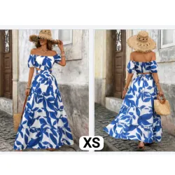 Vestido azul y blanco largo XS