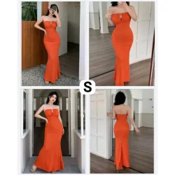 Vestido naranja largo corte sirena