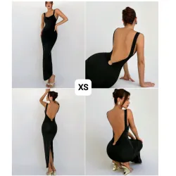 Vestido negro abierto atrás con argolla
