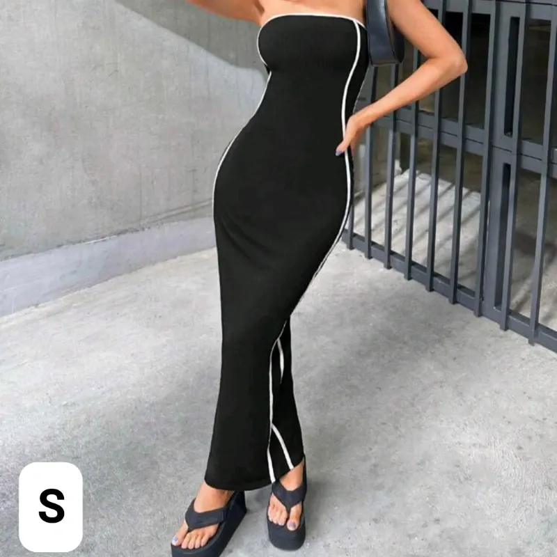 Vestido negro con detalles blancos