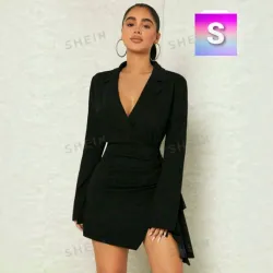 Vestido negro mangas largas tipo bleizer S