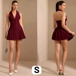 Vestido vino con cuello y botones