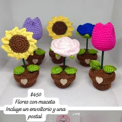 Flores tejidas con maceta 🪴🌹