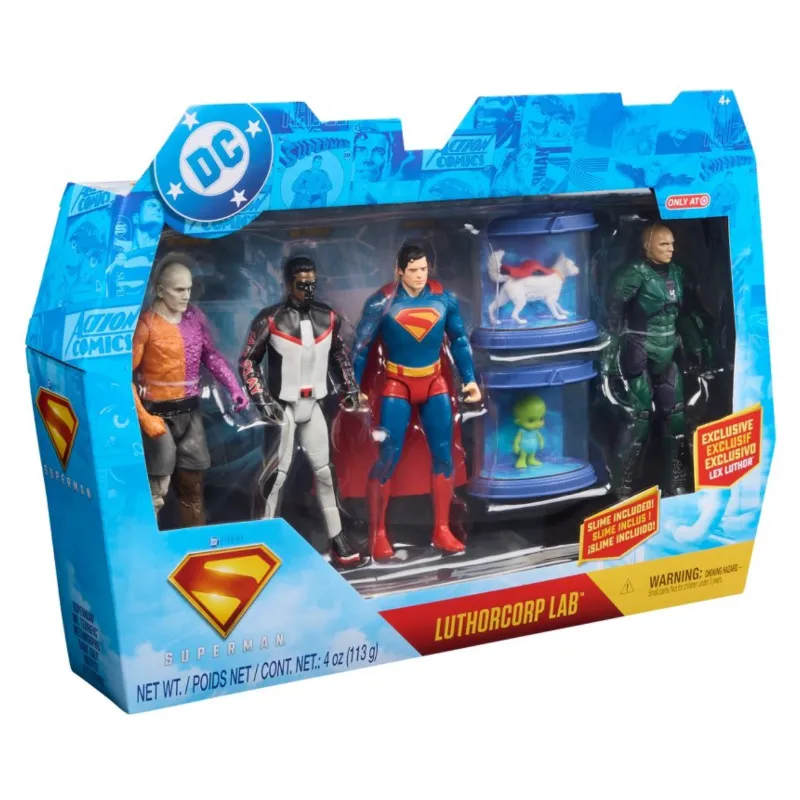 Superman, Lex Luthor con armadura, Mr. Terrific y Metamorpho