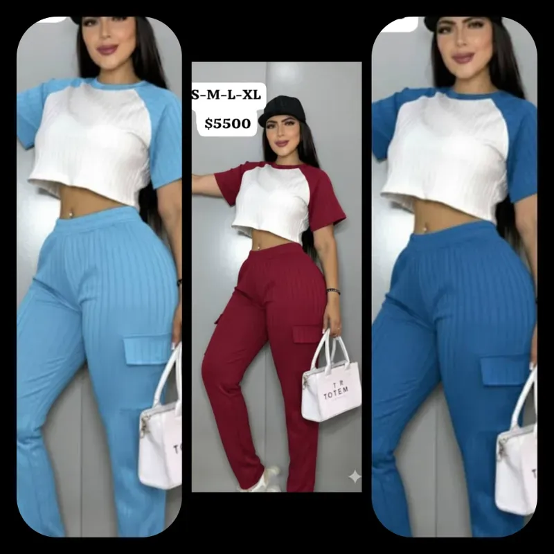 Conjunto ( blusa corta y Pantalon con Bolsillos)