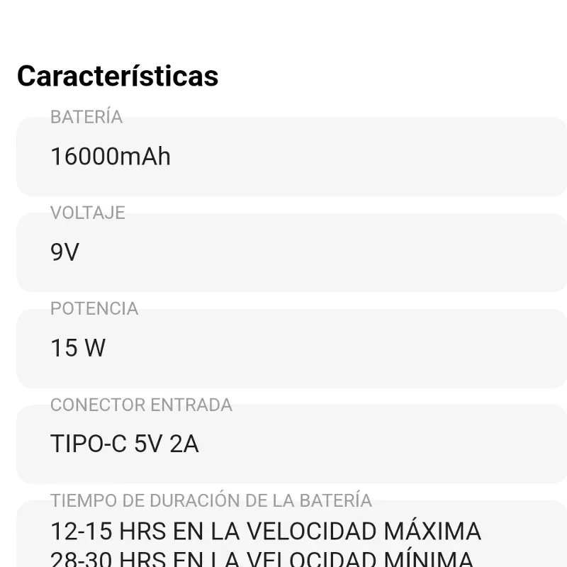 Ventilador RecargBle 16000mah