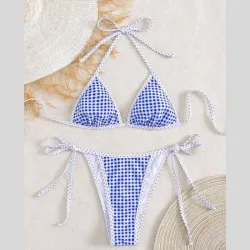 Bikini azul de cuadros