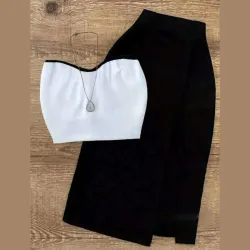 Conjunto de top blanco y saya negra