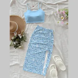Conjunto de top y saya azul