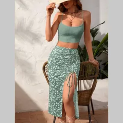 Conjunto de top y saya verde