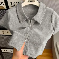 Top gris de cuello