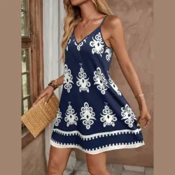 Vestido azul oscuro estampado